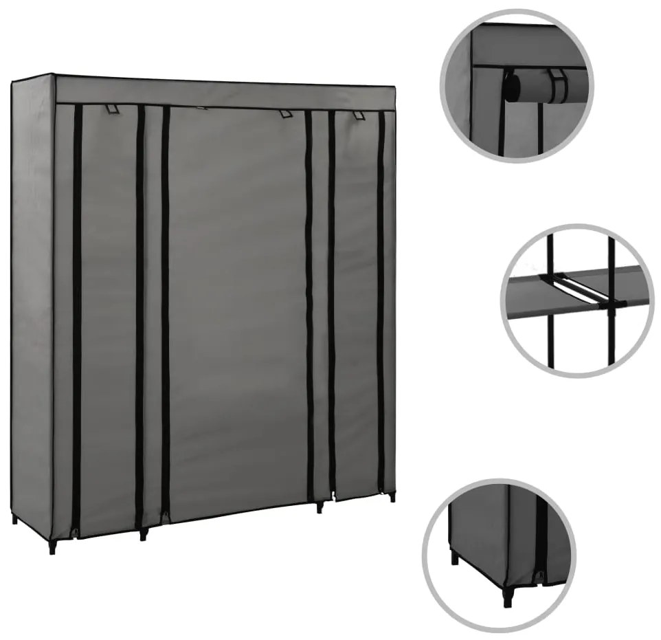 vidaXL Ντουλάπα με Ράφια / Σωλήνες Γκρι 150x45x176 εκ. Υφασμάτινη