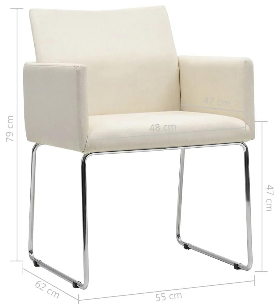 Καρέκλες Τραπεζαρίας 4 τεμ. Λευκές Υφασμάτινες με Λινό Σχέδιο - Λευκό
