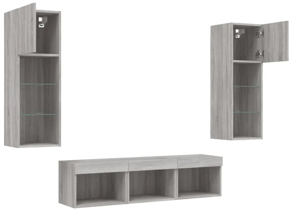 vidaXL Έπιπλα Τοίχου Τηλεόρασης 5 τεμ. LED Γκρι Sonoma από Επεξ. Ξύλο