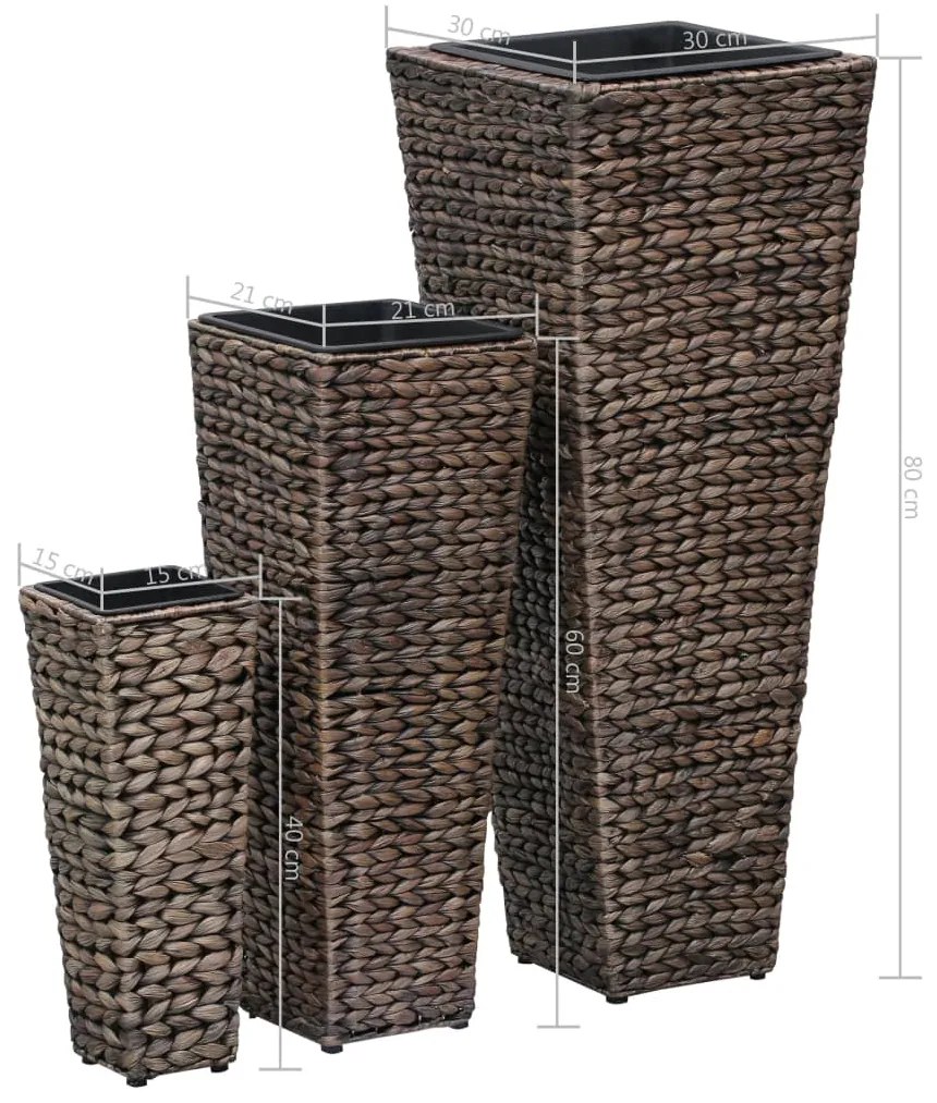 vidaXL Γλάστρες Υπερυψωμένες 3 τεμ. Σκούρο Καφέ από Υάκινθο του Νερού