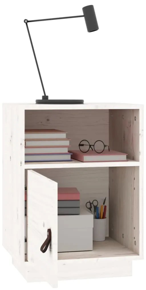 vidaXL Κομοδίνο Λευκό 40 x 34 x 55 εκ. από Μασίφ Ξύλο Πεύκου