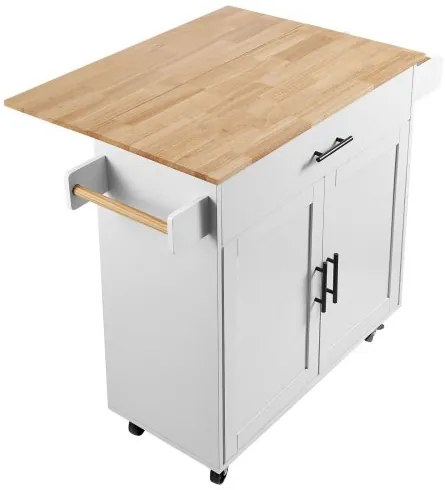 VEVOR Kitchen Island Cart with Solid Wood Top, 35.4" Width Mobile Carts with Storage Cabinet, Rolling Kitchen Table with Spice Rack, Towel Rack, Drop Leaf and Drawer, Portable Islands on Wheels, White