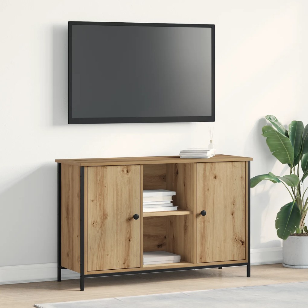 vidaXL Ντουλάπα Τηλεόρασης Μαύρη Δρυς 101x35x65 εκ. Κατασκευασμένο από ξύλο και ατσάλι