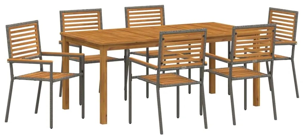 vidaXL Σέτ φαγητού για κήπο 7 pcs Γκρι Πολυ ράταν