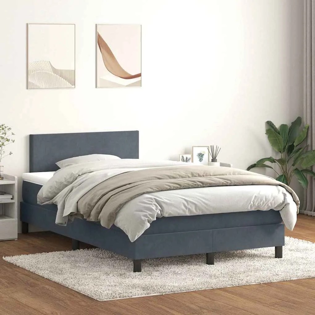 Box Spring Κρεβάτι με στρώμα Σκούρο γκρι 120x220 cm Βελούδινο