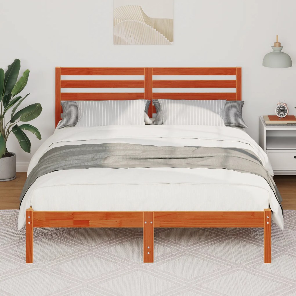 vidaXL Σκελετός Κρεβατιού Καφέ κεριού 140 x 190 cm Μασίφ ξύλο πεύκου
