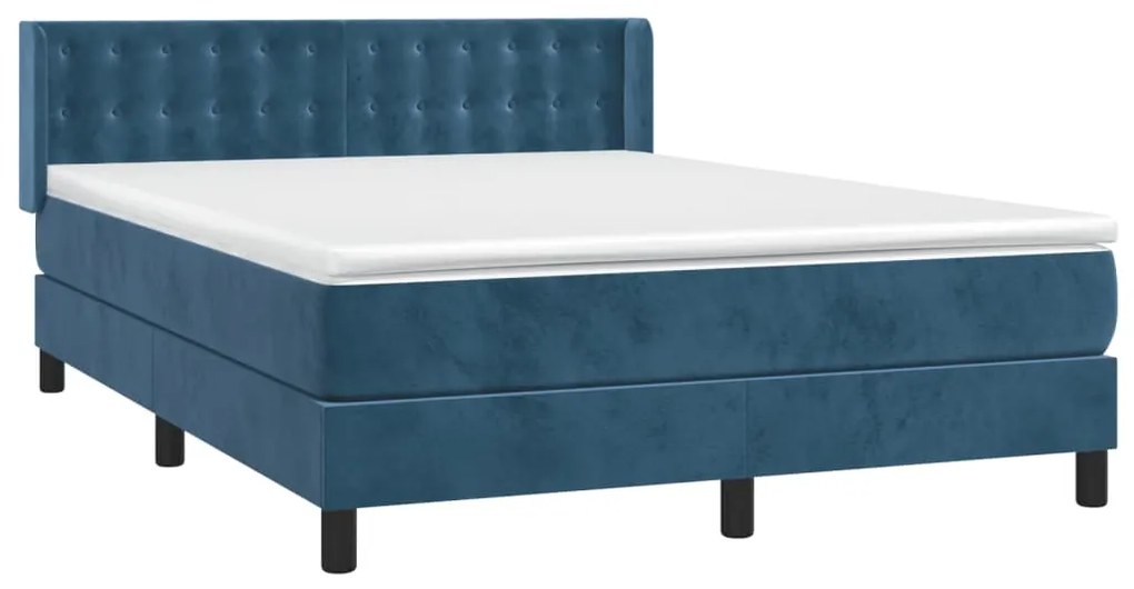 vidaXL Κρεβάτι Boxspring με Στρώμα Σκούρο Μπλε 140x200 εκ. Βελούδινο