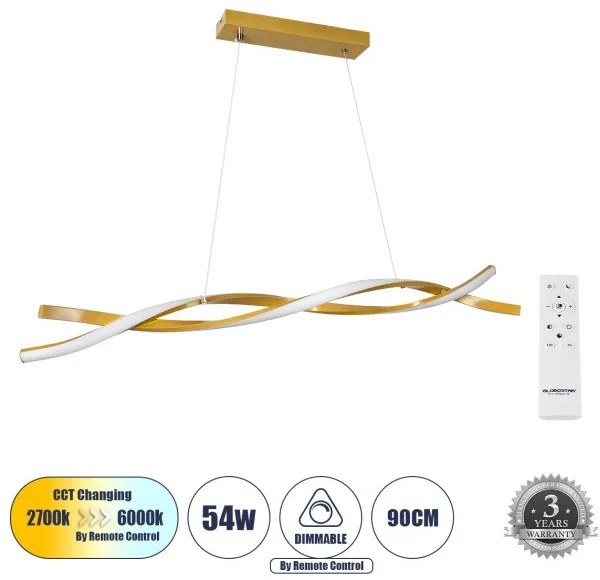 MORALES 61278 Κρεμαστό Φωτιστικό Οροφής Design LED CCT 54W 6048lm 200° AC 220-240V-Εναλλαγή Φωτισμού μέσω Τηλεχειρι Globostar 61278 Χρυσό