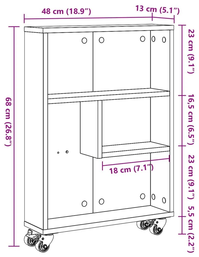 Τρόλεϊ Αποθήκευσης Στενό Sonoma Δρυς 48x13x68 εκ. Επεξ. Ξύλο - Καφέ