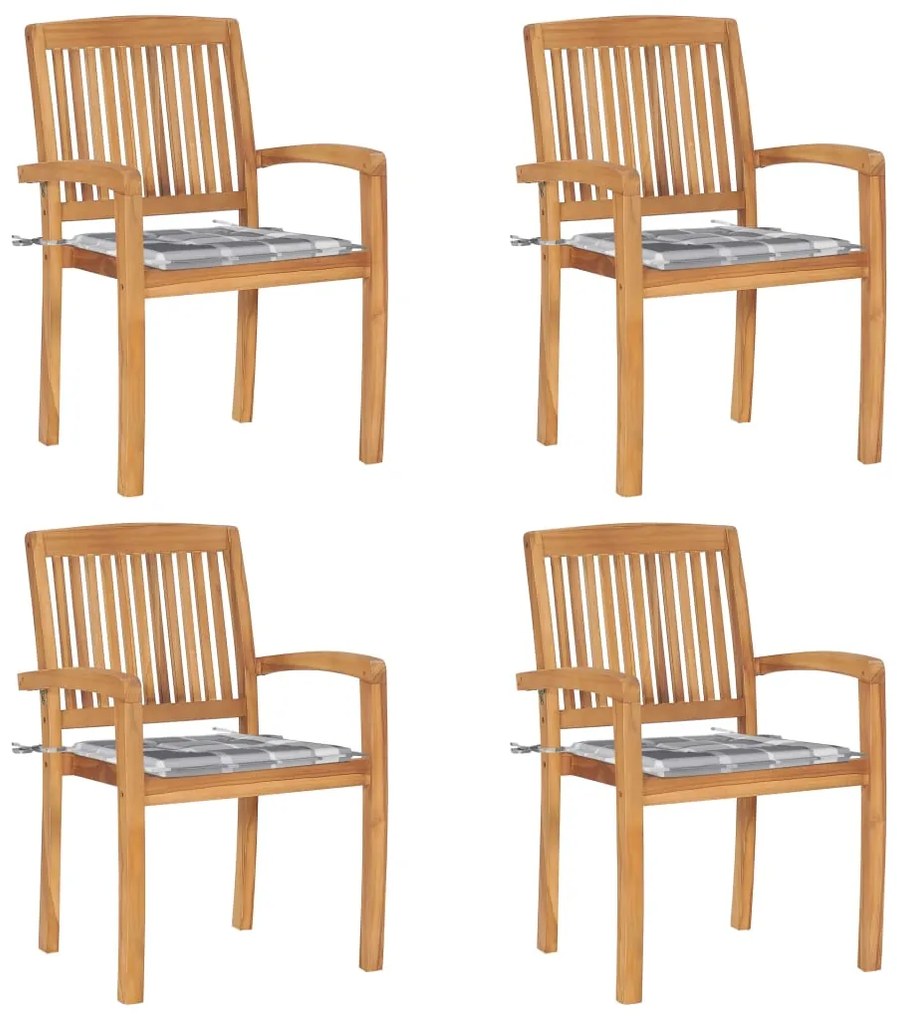 vidaXL Καρέκλες Κήπου Στοιβαζόμενες 4 τεμ. Μασίφ Ξύλο Teak &amp; Μαξιλάρια