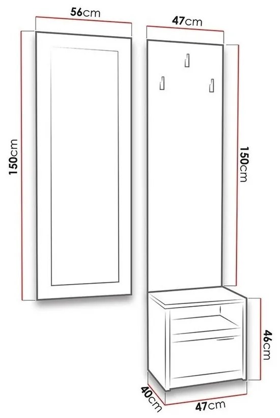 Σετ διαδρόμου Providence F118, 28 kg, Καθρέφτης, Πλαστικοποιημένη μοριοσανίδα, Εντοιχισμένη, Τοίχου | Epipla1.gr