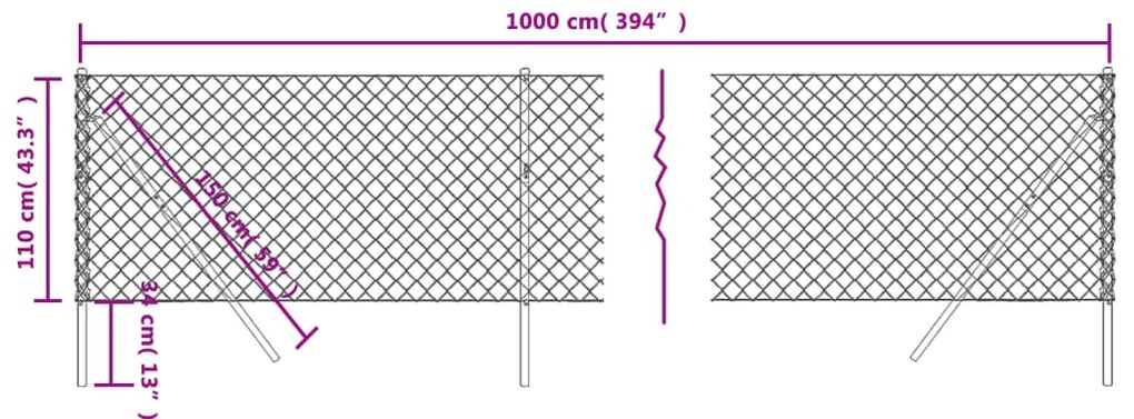 vidaXL Συρματόπλεγμα Περίφραξης Πράσινο 1,1 x 10 μ. με Στύλους