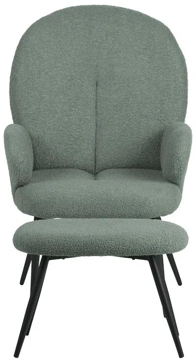 Πολυθρόνα Qarar με υποπόδιο μπουκλέ ύφασμα σε μέντα απόχρωση με μαύρα μεταλλικά πόδια 67.5x67.5x106εκ 67.5x67.5x106 εκ.