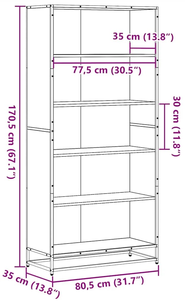 ΒΙΒΛΙΟΘΗΚΗ ΚΑΦΕ ΔΡΥΣ 80,5X35X170,5 CM ΚΑΤΑΣΚΕΥΑΣΜΕΝΟ ΞΥΛΟ 3300859