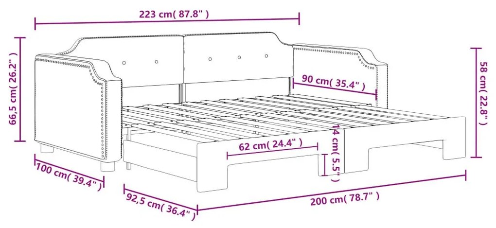 Καναπές Κρεβάτι Συρόμενος Ανοιχτό Γκρι 90 x 200 εκ. Υφασμάτινος - Γκρι