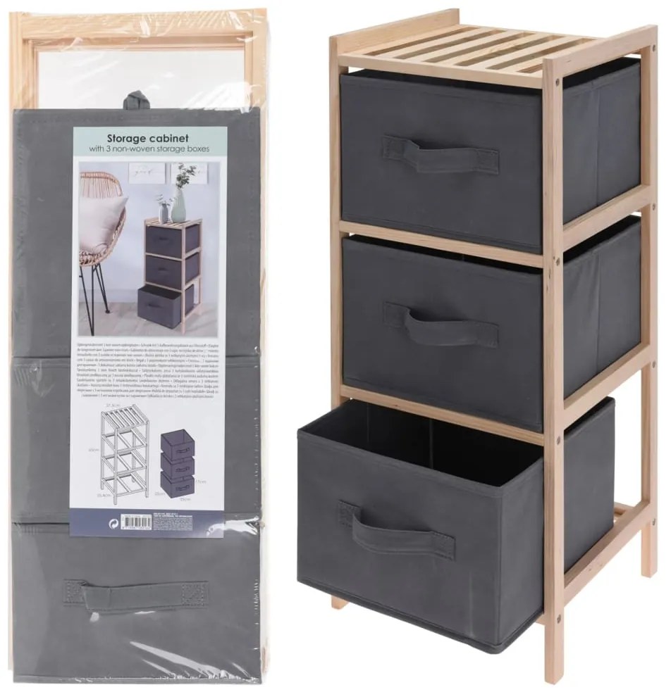 H&S Collection Αποθηκευτικό Ντουλάπι με 3 Κουτιά Αποθήκευσης Σκ. Γκρι