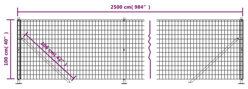 vidaXL Συρματόπλεγμα Περίφραξης Ανθρακί 1 x 25 μ. με Βάσεις Φλάντζα