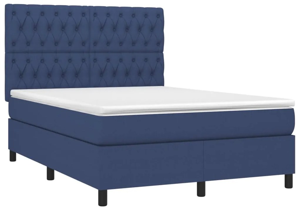 vidaXL Κρεβάτι Boxspring με Στρώμα Μπλε 140x190 εκ. Υφασμάτινο