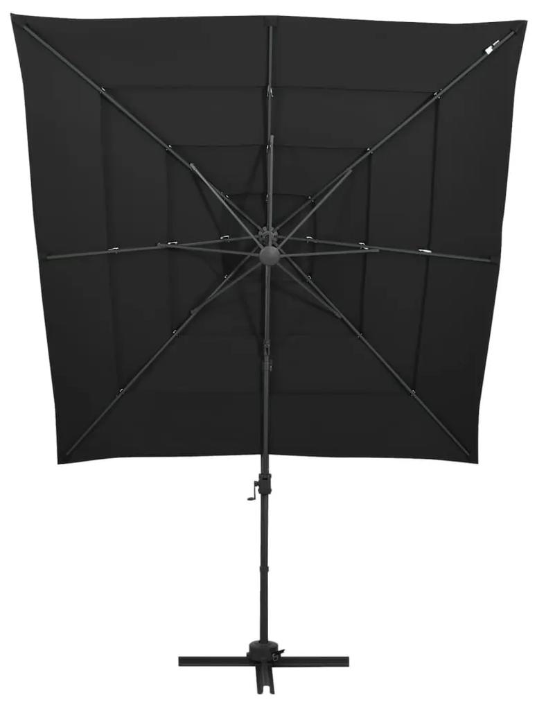 Ομπρέλα 4 Επιπέδων Μαύρη 250 x 250 εκ. με Ιστό Αλουμινίου - Μαύρο