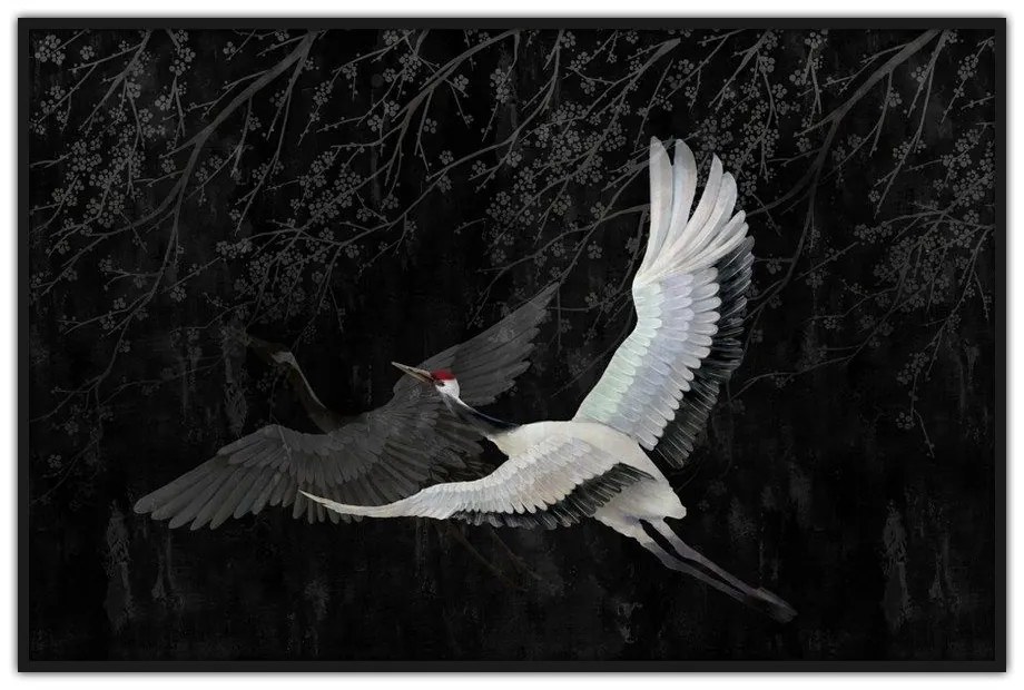 Κάδρο Σε Καμβά Crane 1 018740 122,5x82,5xH4,5cm Black-White Οριζόντιοι Ξύλο, Καμβάς