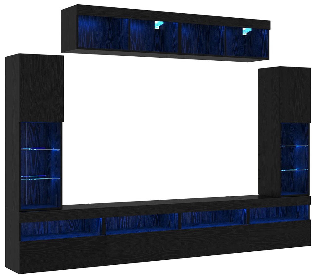 vidaXL Σετ 8 Μονάδων Τηλεόρασης με LED Μαύρη Δρυς Επεξεργασμένο Ξύλο