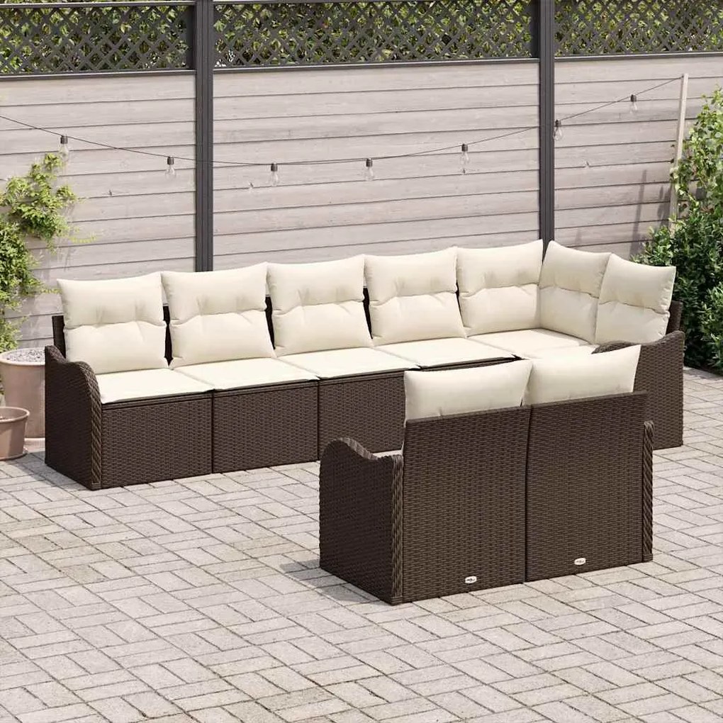 vidaXL Σετ Καναπέ Κήπου με μαξιλάρι 8 pcs Καφέ Πολυ ράταν