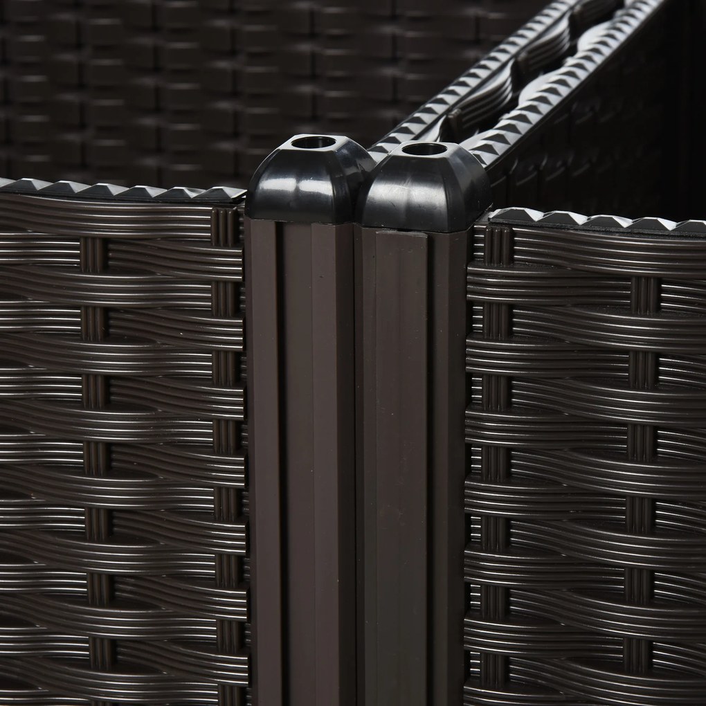 Outsunny Υπερυψωμένο παρτέρι, γλάστρα με τρύπες αποστράγγισης, γλάστρα σε εμφάνιση rattan, πλαστικό, καφέ, 40 x 40 x 44 cm