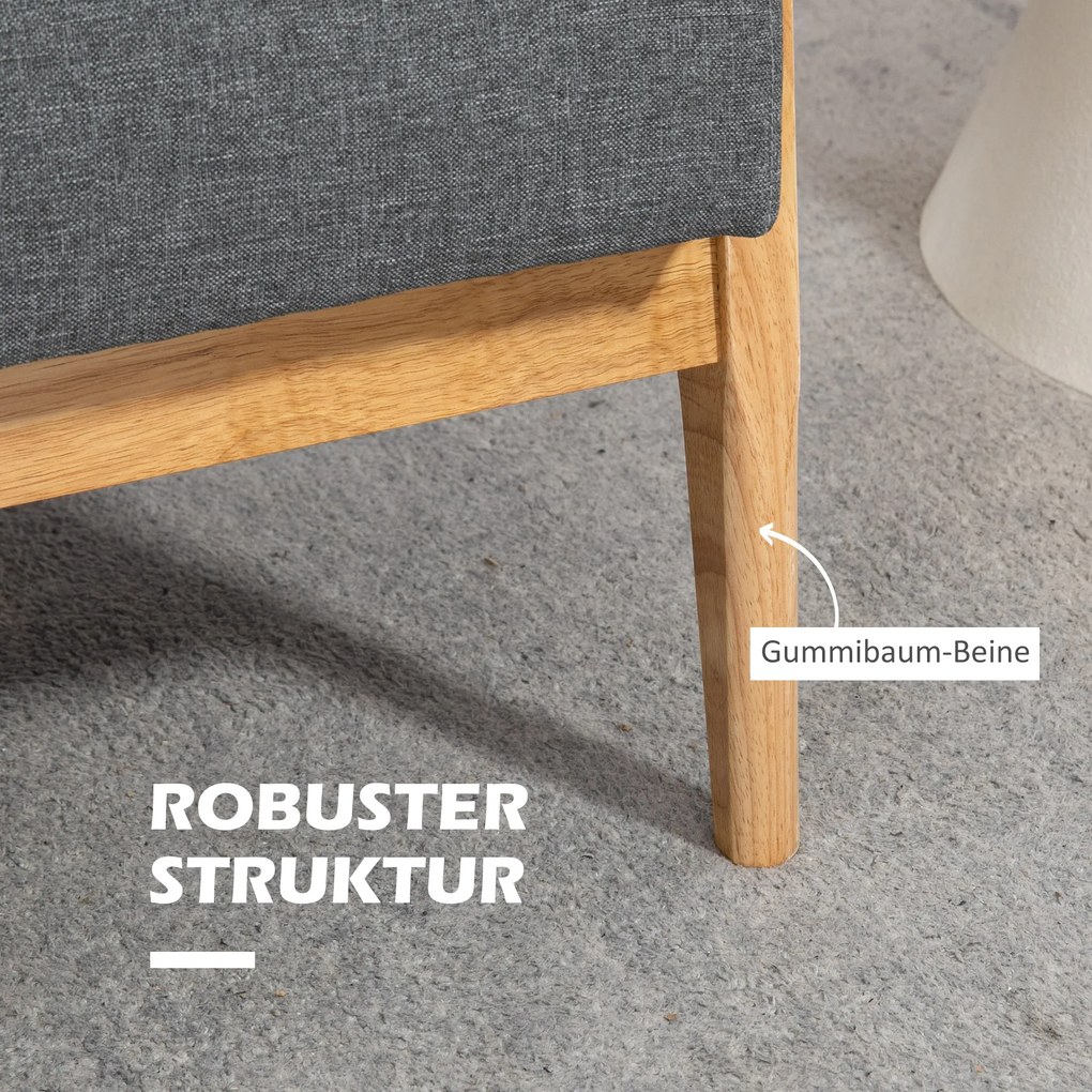 HOMCOM Τριθέσιος Καναπές Ταπετσαρίας, Ξύλο Καουτσούκ, 154,5 x 69,5 x 73 εκ., Γκρι