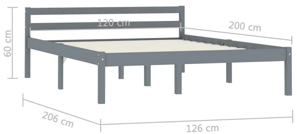 vidaXL Πλαίσιο Κρεβατιού Γκρι 120 x 200 εκ. από Μασίφ Ξύλο Πεύκου