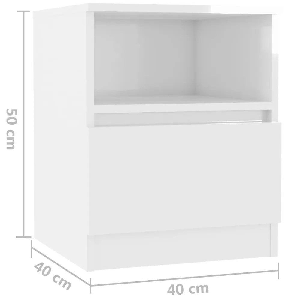 Κομοδίνο Γυαλιστερό Λευκό 40 x 40 x 50 εκ. από Επεξ. Ξύλο - Λευκό