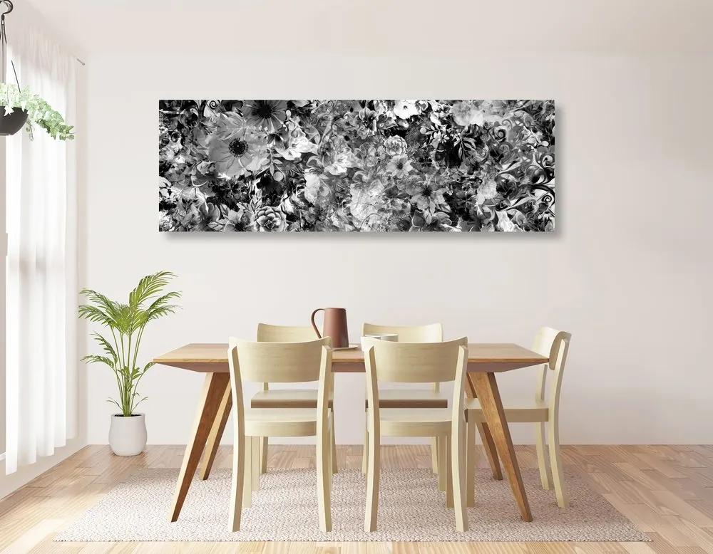 Εικόνα λουλουδιών σε μαύρο και άσπρο - 135x45