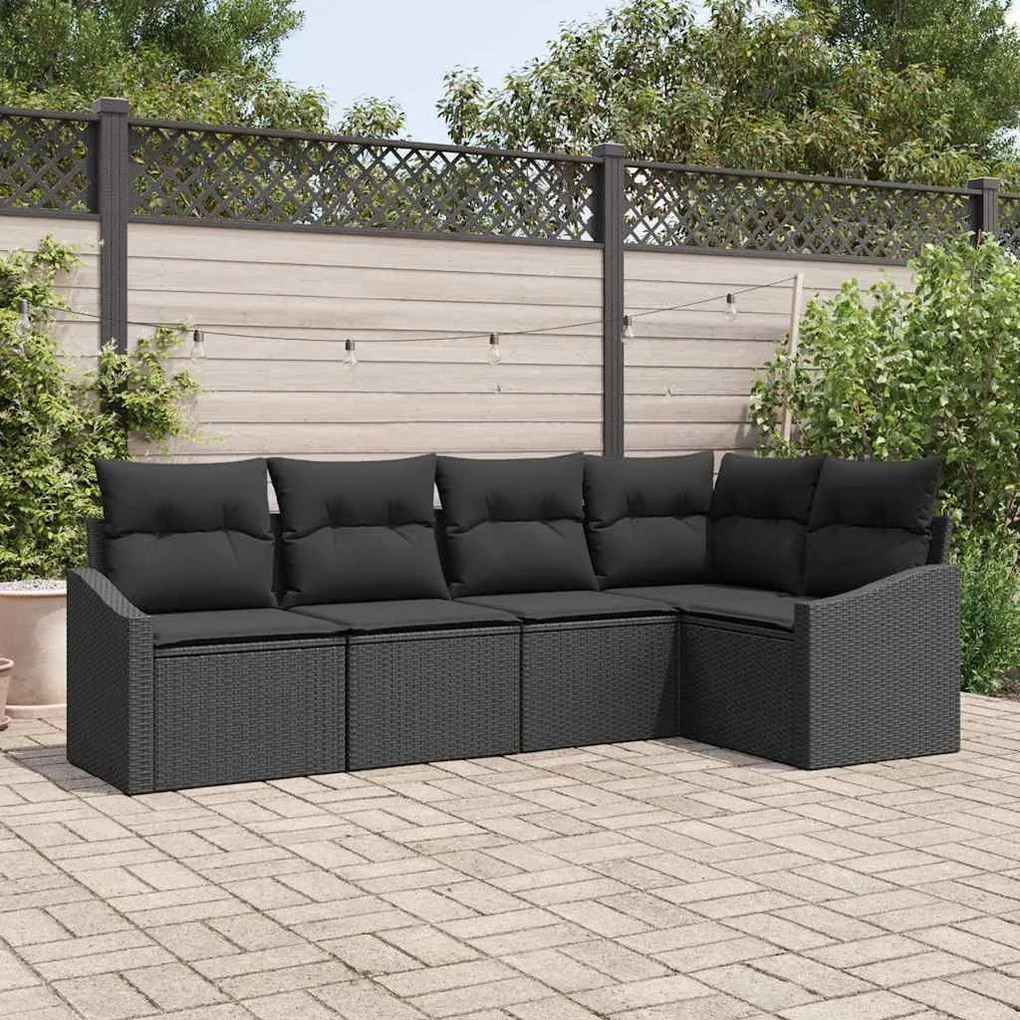 vidaXL Σετ Καναπέ Κήπου 5 pcs Μαύρο Πολυ ράταν