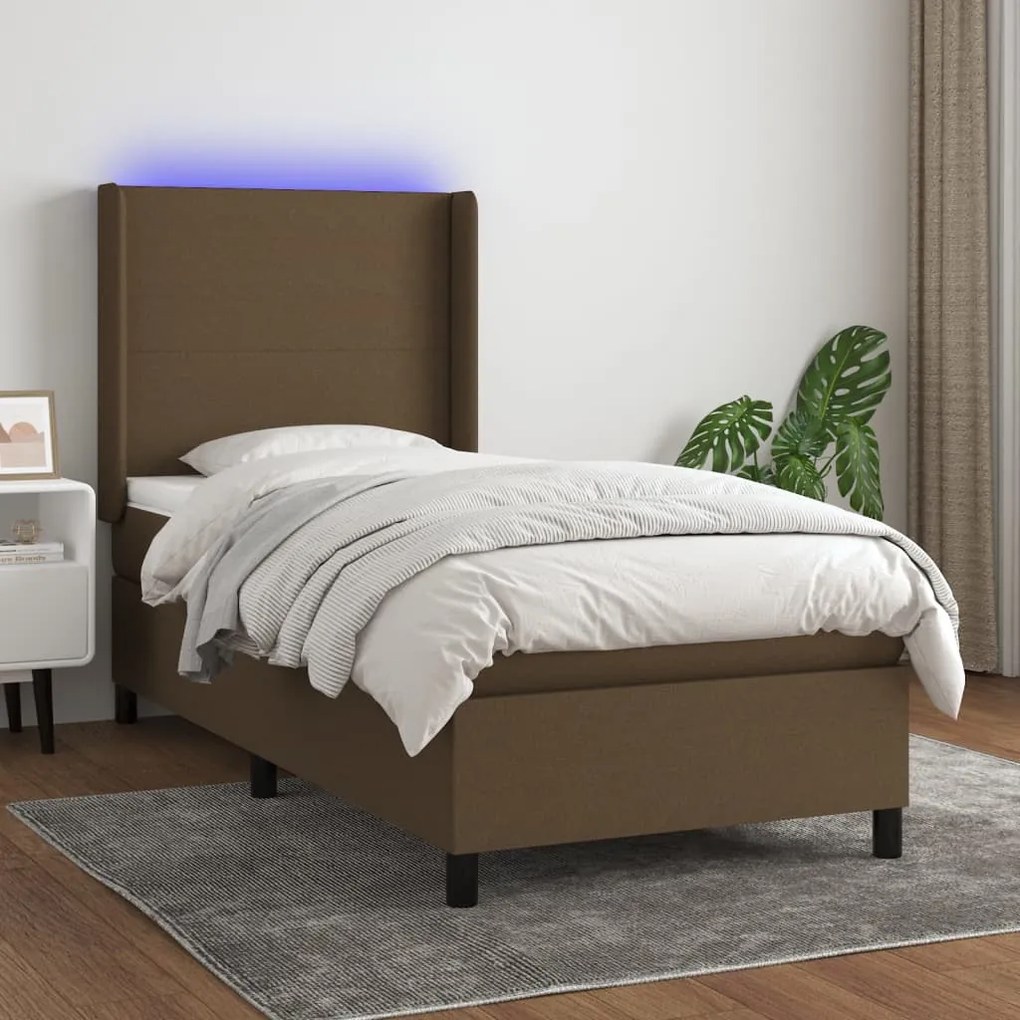 Κρεβάτι Boxspring με Στρώμα & LED Σκ.Καφέ 80x200 εκ. Υφασμάτινο