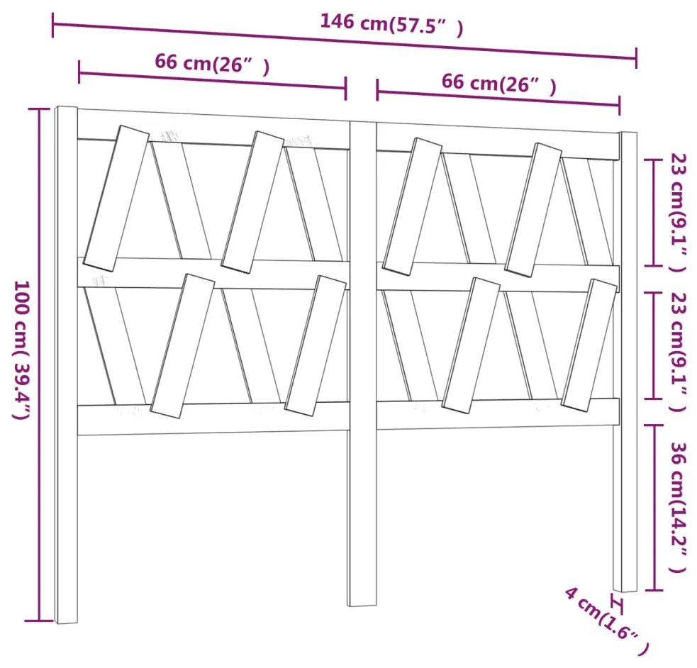 vidaXL Κεφαλάρι Κρεβατιού 146 x 4 x 100 εκ. από Μασίφ Ξύλο Πεύκου