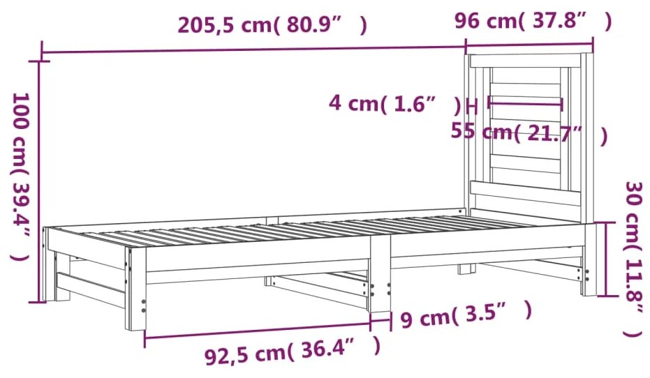 Καναπές Κρεβάτι Συρόμενος Γκρι 2x(90x200) εκ. Μασίφ Ξύλο Πεύκου - Γκρι