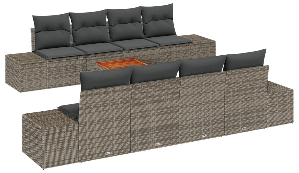 vidaXL Σετ Κήπου 9 Τεμαχίων με Γκρι Μαξιλάρια από Poly Rattan