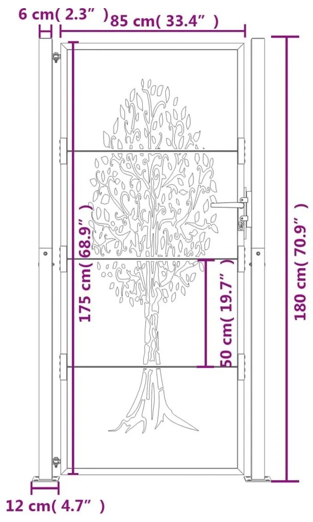 Πύλη Κήπου με Σχέδιο Δέντρο Ανθρακί 105 x 180 εκ. Ατσάλινη - Ανθρακί