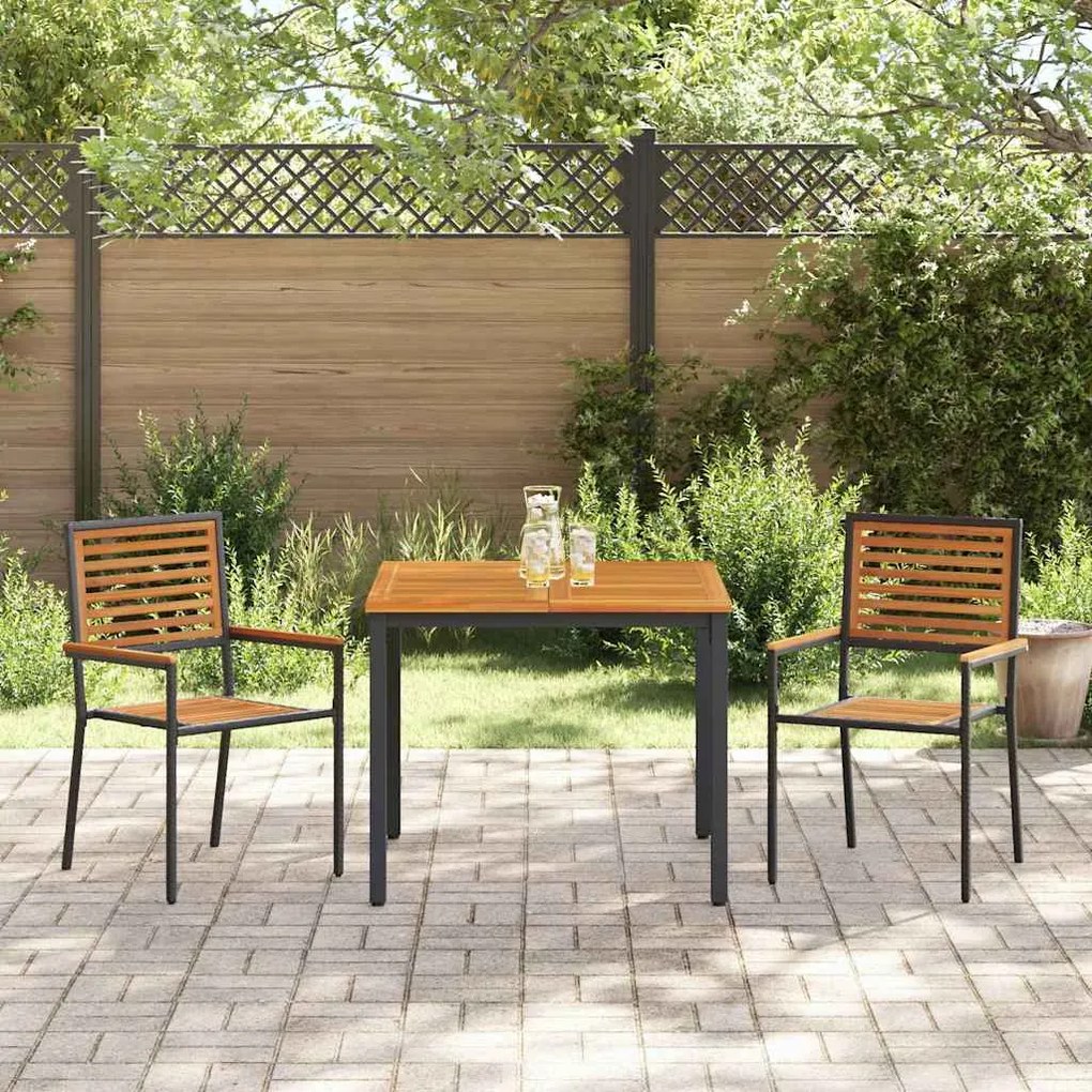 vidaXL Σέτ φαγητού για κήπο 3 pcs Μαύρος, Ξύλο 90 x 90 x 75 cm