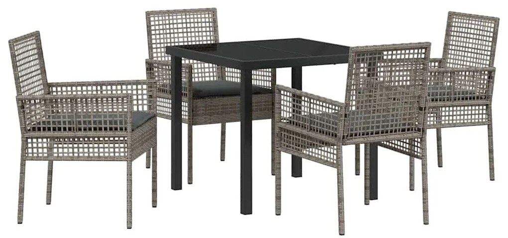 vidaXL Σέτ φαγητού για κήπο με μαξιλάρι 5 pcs Γκρι Πολυ ράταν