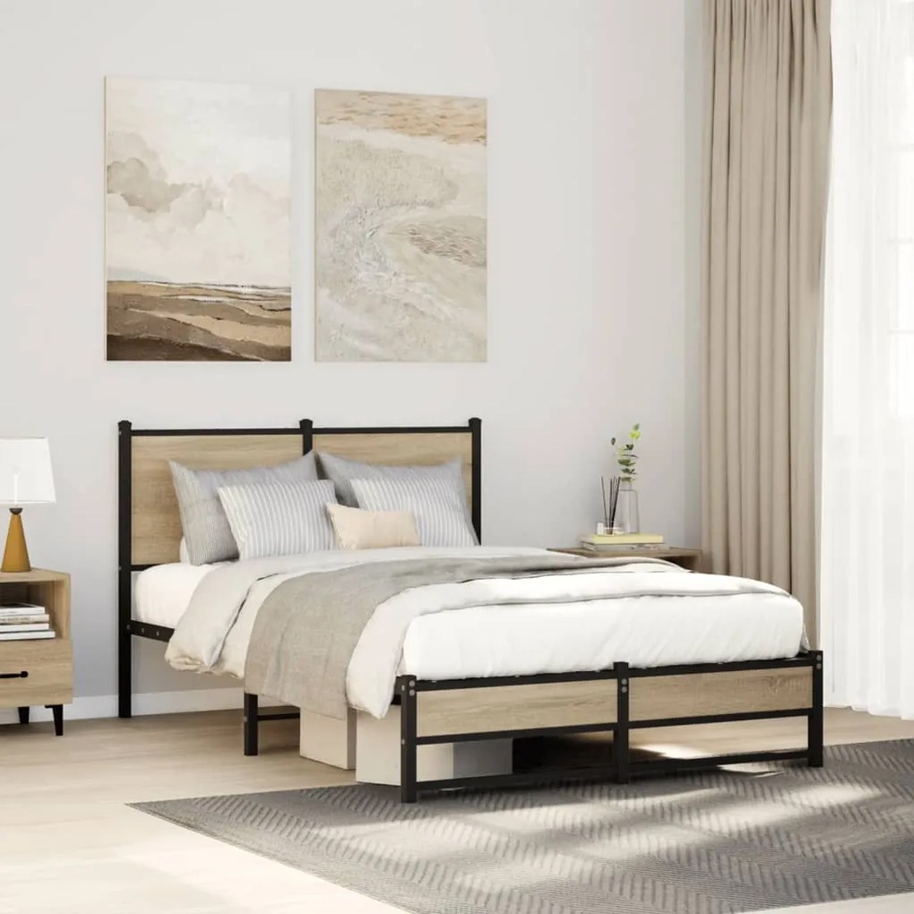 vidaXL Σκελετός Κρεβ. Χωρίς Στρώμα Sonoma Δρυς 120x200 εκ. Μεταλλικό