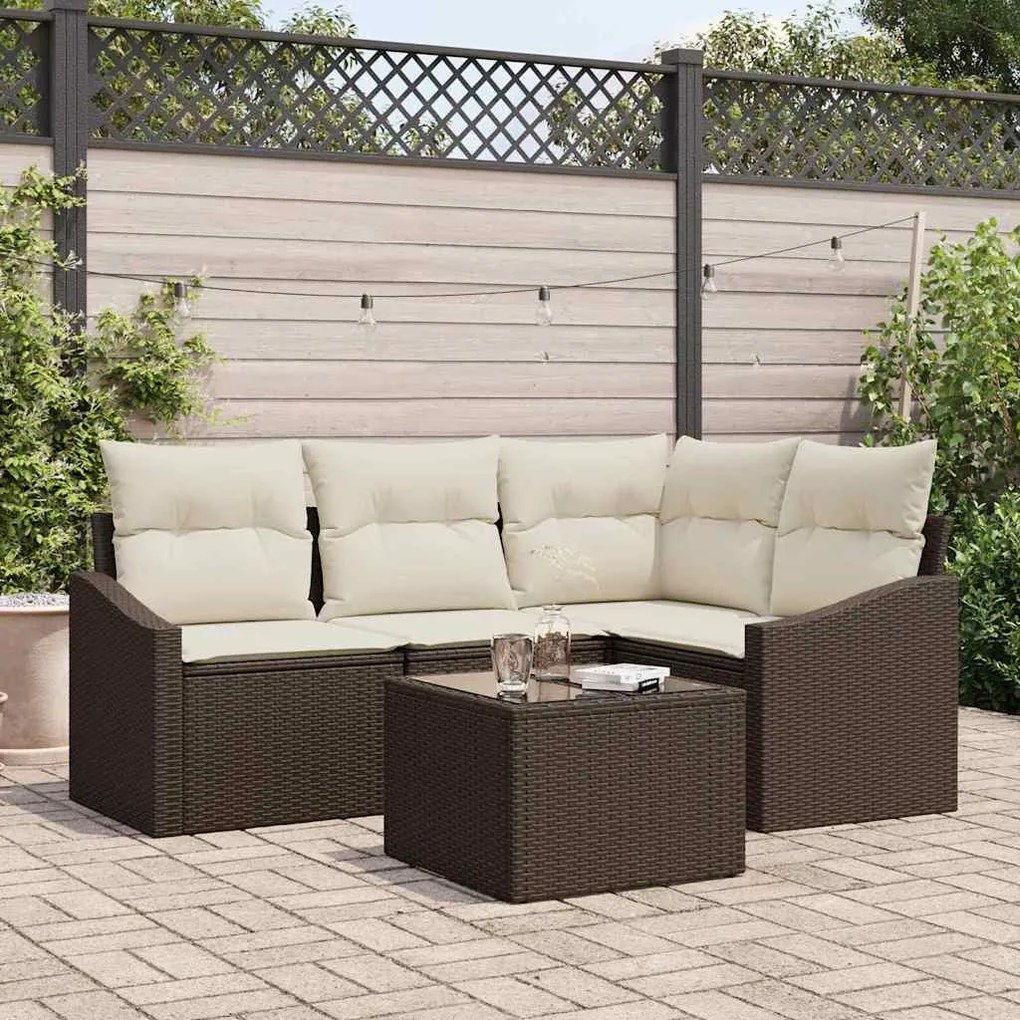 vidaXL Σέτ φαγητού για κήπο με μαξιλάρι 5 pcs Καφέ, Κρέμα