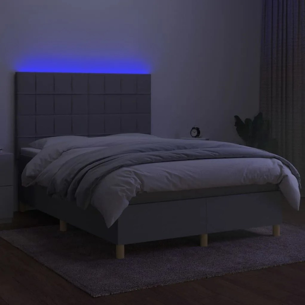 Κρεβάτι Boxspring με Στρώμα &amp; LED Αν.Γκρι 140x190εκ. Υφασμάτινο - Γκρι