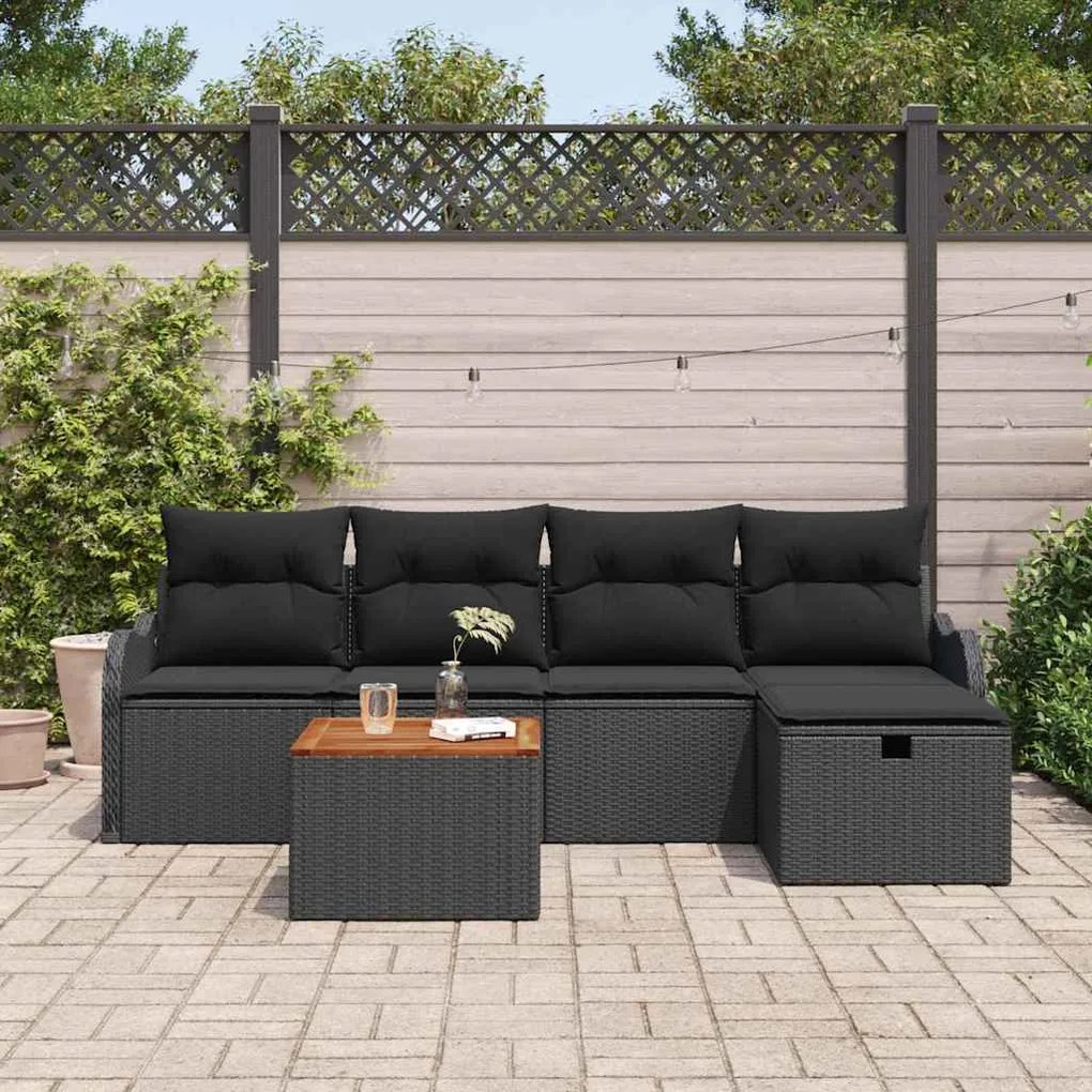 vidaXL Σετ Καναπέ Κήπου με μαξιλάρι 6 pcs Μαύρο Πολυ ράταν