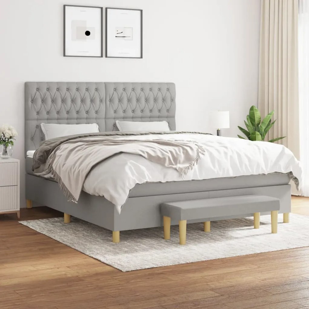 vidaXL Κρεβάτι Boxspring με Στρώμα Ανοιχτό Γκρι 180x200 εκ. Υφασμάτινο