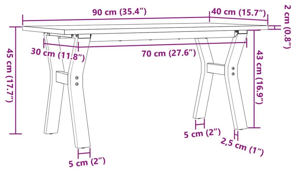 Τραπεζάκι Σαλονιού Πλαίσιο Υ 90x40x45εκ Μασίφ Πεύκο/Χυτοσίδηρος - Καφέ