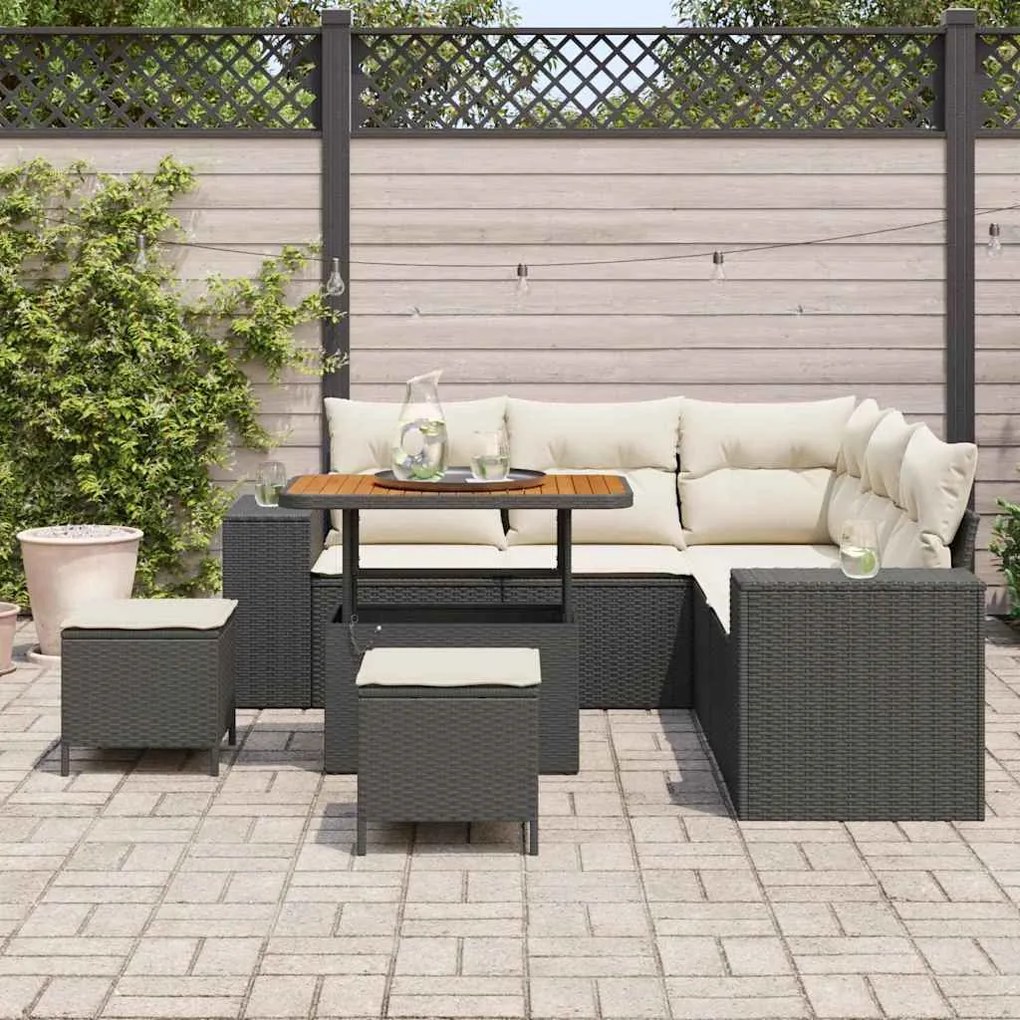 vidaXL Σετ Καναπέ Κήπου με μαξιλάρι 8 pcs Μαύρο, Κρέμα 90 x 55 x 71 cm