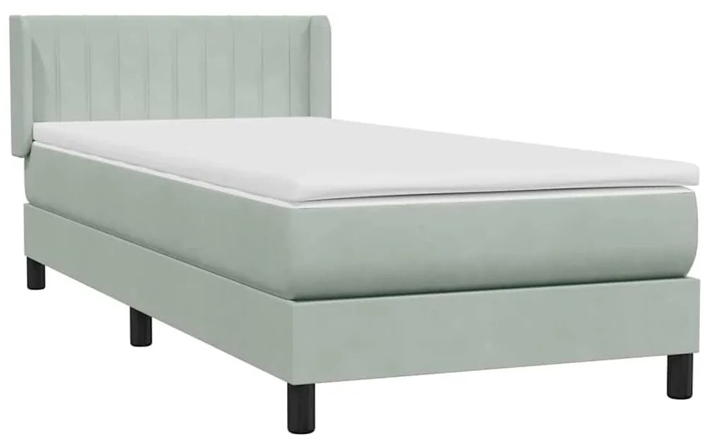 Box Spring κρεβάτι με στρώμα ανοιχτό γκρι 100x220 εκ. Βελούδινο - Γκρι