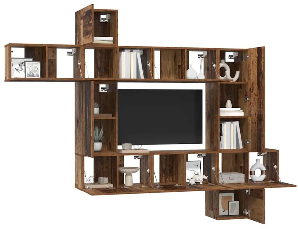 vidaXL Σετ επίπλου τηλεόρασης 10 pcs Παλαιό ξύλο 30.5 x 30 x 90 cm