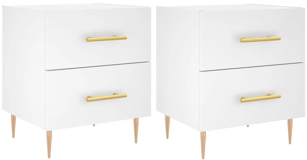 vidaXL Κομοδίνα 2 τεμ. Λευκά 40 x 35 x 47,5 εκ. από Επεξεργασμένο Ξύλο
