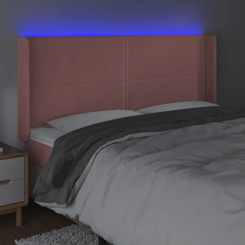 vidaXL Κεφαλάρι Κρεβατιού LED Ροζ 203x16x118/128 εκ. Βελούδινο